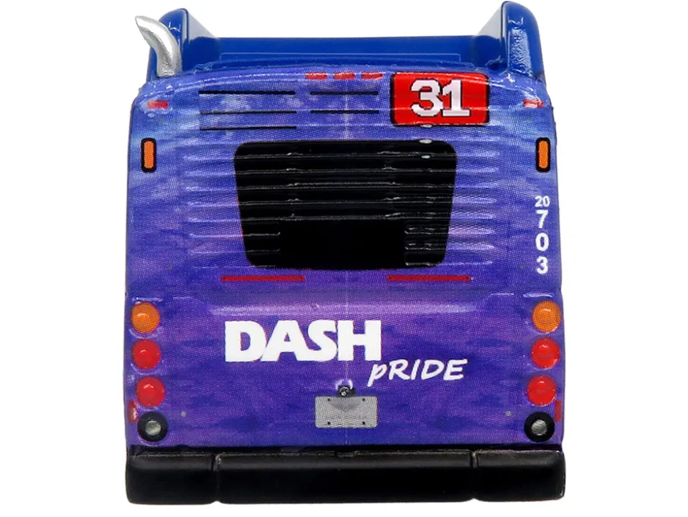 New Flyer Xcelsior XN40 Transit Bus "DASH Pride Livery" Blue with Rainbow Graphics "The Bus & Motorcoach Collection" Limited Edition 1/87 (HO) Diecast Model by Iconic Replicas