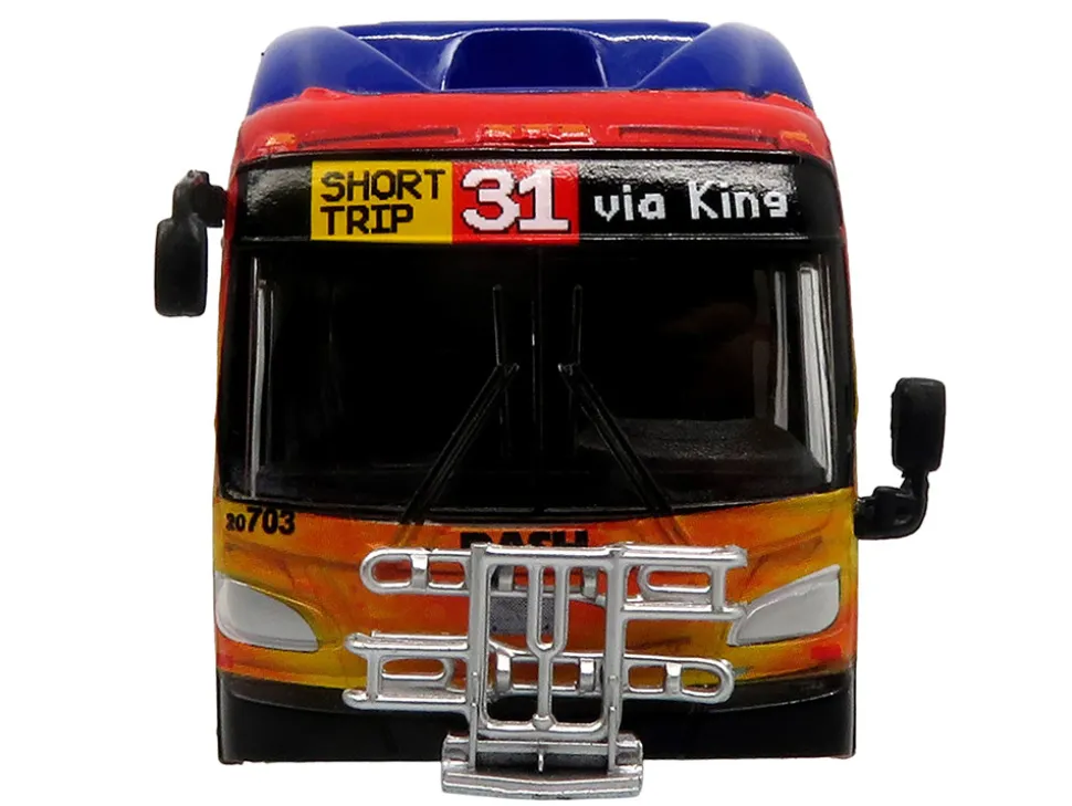 New Flyer Xcelsior XN40 Transit Bus "DASH Pride Livery" Blue with Rainbow Graphics "The Bus & Motorcoach Collection" Limited Edition 1/87 (HO) Diecast Model by Iconic Replicas