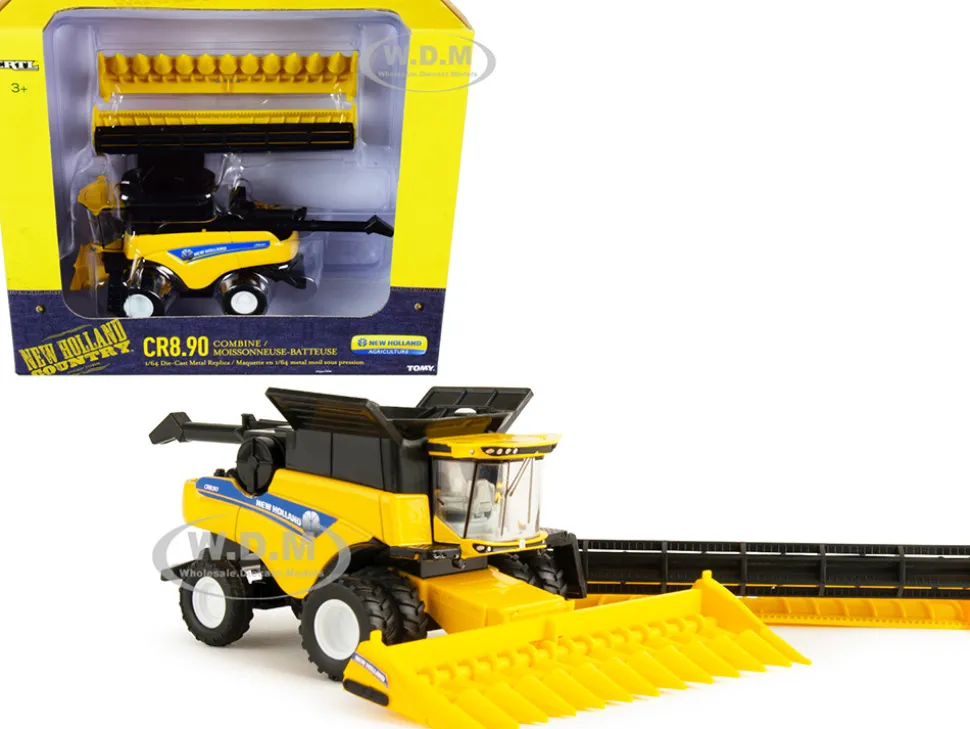 New Holland CR8.90 Combine Yellow Corn Head Draper Head New Holland Agriculture Series 1/64 Diecast Models ERTL TOMY 13870