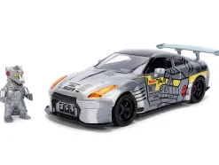 2009 Nissan GT-R (R35) Ben Sopra Brushed Metal with Black Top and Graphics and Mechagodzilla Diecast Figure
