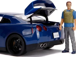 2009 Nissan GT-R R35 Blue Metallic Carbon Lights Brian Figurine Fast & Furious Movie 1/18 Diecast Model Car Jada 31142