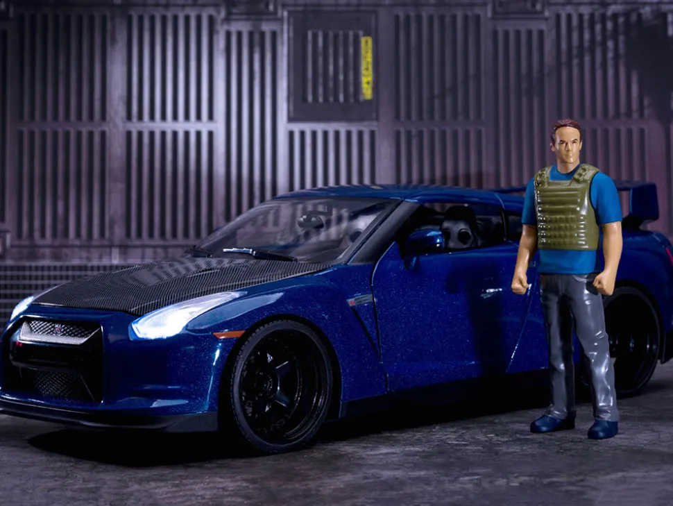 2009 Nissan GT-R R35 Blue Metallic Carbon Lights Brian Figurine Fast & Furious Movie 1/18 Diecast Model Car Jada 31142