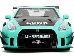 Nissan GT-R (R35) Liberty Walk Body Kit 2.0 RHD (Right Hand Drive) Light Blue with Black Hood and White Stripes "Pink Slips" Series 1/18 Diecast Model Car by Jada