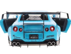 2023 Nissan GT-R (R35) Liberty Walk Body Kit 2.0 RHD (Right Hand Drive) Baby Blue with Carbon Hood 1/18 Diecast Model Car by Solido