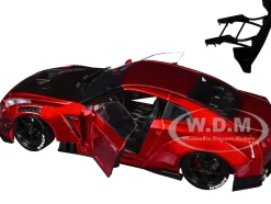 Nissan GT-R (R35) Liberty Walk Body Kit 2.0 RHD (Right Hand Drive) Red Metallic with Carbon Hood "Pink Slips" Series 1/18 Diecast Model Car by Jada
