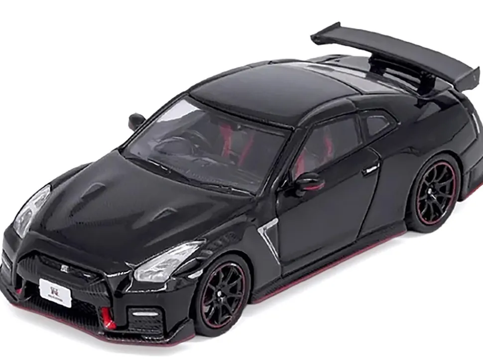 Nissan GT-R (R35) Nismo RHD (Right Hand Drive) Nismo Black with Carbon Hood and Top 1/64 Diecast Model Car by Inno Models