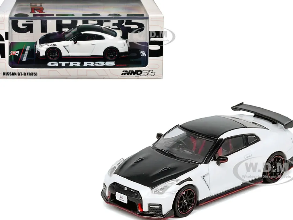 Nissan GT-R (R35) Nismo RHD (Right Hand Drive) White with Carbon Hood and Top 1/64 Diecast Model Car by Inno Models
