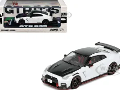 Nissan GT-R (R35) Nismo RHD (Right Hand Drive) White with Carbon Hood and Top 1/64 Diecast Model Car by Inno Models