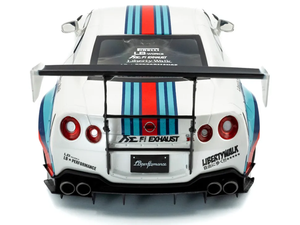 2024 Nissan GT-R (R35) RHD (Right Hand Drive) with Liberty Walk 2.0 Body Kit "Martini Racing" White with Stripes 1/18 Diecast Model Car by Solido