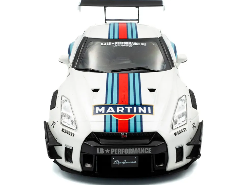 2024 Nissan GT-R (R35) RHD (Right Hand Drive) with Liberty Walk 2.0 Body Kit "Martini Racing" White with Stripes 1/18 Diecast Model Car by Solido