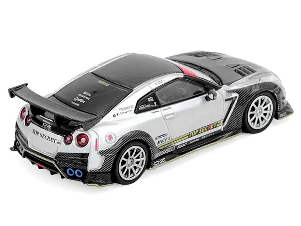 Nissan GT-R (R35) Top Secret RHD (Right Hand Drive) Silver Metallic with Carbon Hood and Top "Tokyo Auto Salon Hong Kong 2025 Event Edition" 1/64 Diecast Model Car by Inno Models