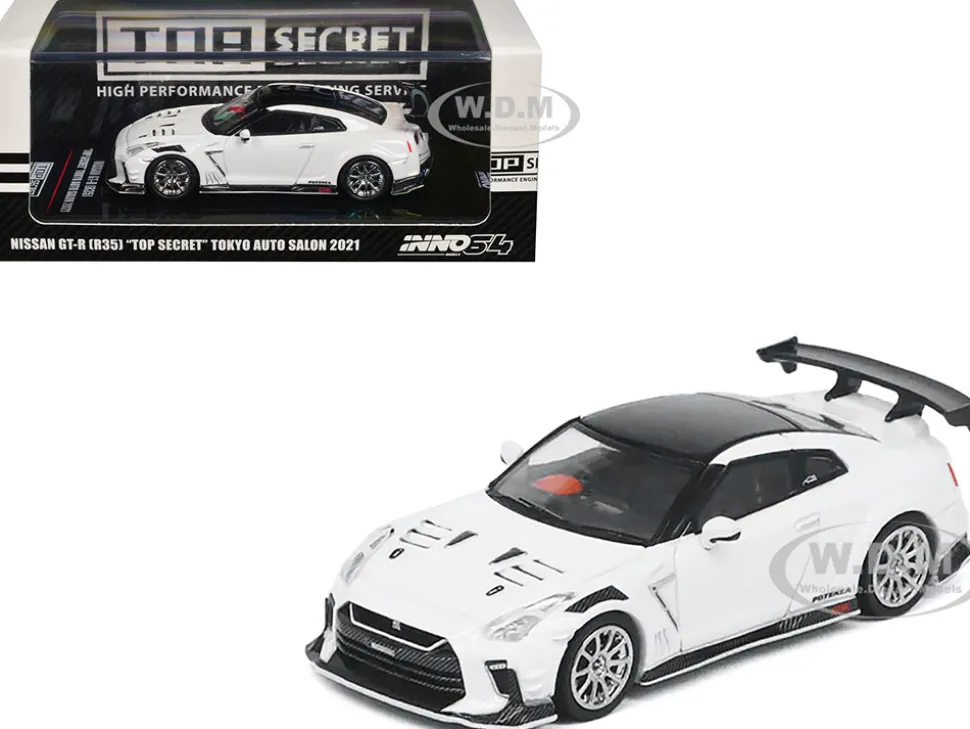 Nissan GT-R (R35) "Top Secret" RHD (Right Hand Drive) White with Black Top "Tokyo Auto Salon 2021" 1/64 Diecast Model Car by Inno Models
