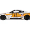 Nissan LB Silhouette WORKS GT 35GT RR Ver 1 RHD Right Hand Drive #23 White with Yellow Stripes LB Racing 1/18 Model Car Top Speed TS0465