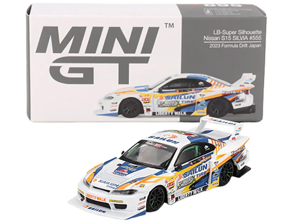 Nissan "LB-Super Silhouette" S15 SILVIA RHD (Right Hand Drive) #555 Yukio Fausto "Formula Drift Japan" (2023) Limited Edition 1/64 Diecast Model Car by Mini GT
