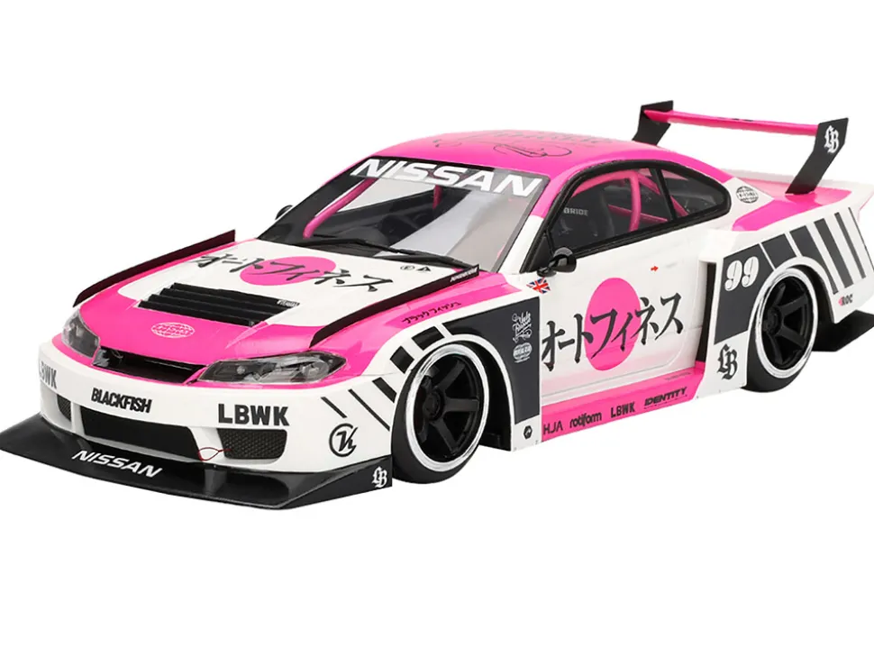 Nissan "LB-Super Silhouette" S15 SILVIA RHD (Right Hand Drive) #99 "Auto Finesse - SEMA 2023" White and Pink 1/18 Model Car by Top Speed