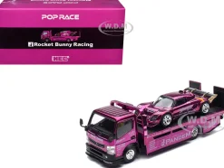 Nissan Pandem Fuso-300 Flatbed Truck RHD (Right Hand Drive) Purple Chrome and Lotus Pandem Elise Purple Chrome with Graphics 2 Car Box Set