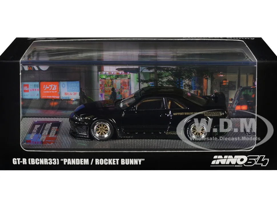 Nissan Skyline GT-R (BCNR33) RHD (Right Hand Drive) "Pandem - Rocket Bunny" Black 1/64 Diecast Model Car by Inno Models