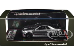 Nissan Skyline GT-R (BNR34) Nismo CRS RHD (Right Hand Drive) Gray Metallic 1/64 Diecast Model Car by Ignition Model