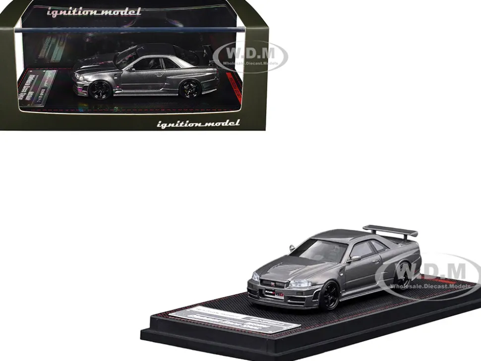 Nissan Skyline GT-R (BNR34) Nismo CRS RHD (Right Hand Drive) Gray Metallic 1/64 Diecast Model Car by Ignition Model
