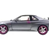 1999 Nissan Skyline GT-R (R34) RHD (Right Hand Drive) Silver Metallic with Purple Wheels 1/18 Diecast Model Car by Solido