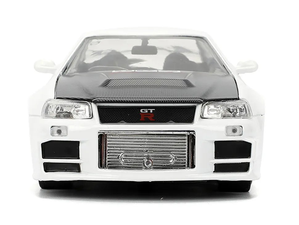 2002 Nissan Skyline GT-R (R34) RHD (Right Hand Drive) "HKS Power" White with Carbon Hood and Graphics "JDM Tuners" Series 1/24 Diecast Model Car by Jada