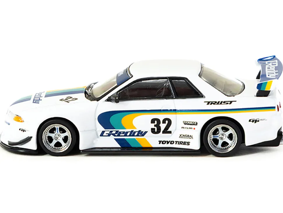 Nissan Skyline GT-R (R32) Widebody RHD (Right Hand Drive) #32 "Greddy - Jonsibal Designworks" White with Stripes "Global64" Series 1/64 Diecast Model by Tarmac Works
