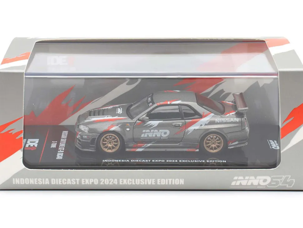 Nissan Skyline GT-R (R34) Z-Tune RHD (Right Hand Drive) Gray Metallic with Graphics "Indonesia Diecast Expo 2024 Exclusive Edition" 1/64 Diecast Model Car by Inno Models
