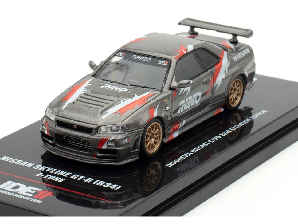 Nissan Skyline GT-R (R34) Z-Tune RHD (Right Hand Drive) Gray Metallic with Graphics "Indonesia Diecast Expo 2024 Exclusive Edition" 1/64 Diecast Model Car by Inno Models