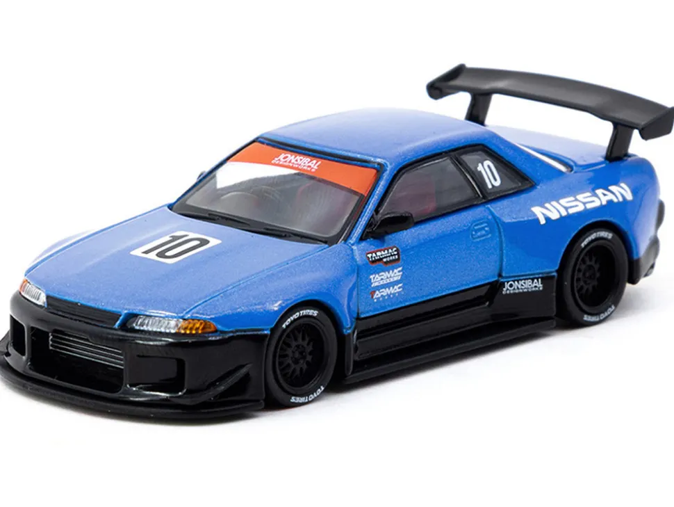 Nissan Skyline (R32) Widebody RHD (Right Hand Drive) #10 "Tarmac Works 10th Anniversary" Blue Metallic "Global64" Series 1/64 Diecast Model Car by Tarmac Works