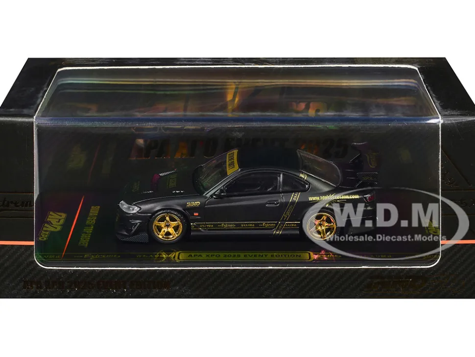 Nissan "Top Secret" Silvia (S15) RHD (Right Hand Drive) Matt Black with Carbon Hood "APA XPO 2025 Event Edition VIP Ticket Bundle" 1/64 Diecast Model Car by Inno Models