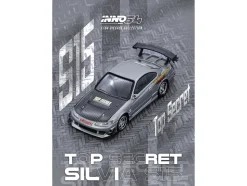 Nissan "Top Secret" Silvia (S15) RHD (Right Hand Drive) Silver Metallic with Carbon Hood 1/64 Diecast Model Car by Inno Models