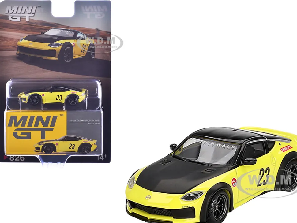 Nissan Z "LB-Nation Works" #23 Ikazuchi Yellow with Black Hood and Top Limited Edition 1/64 Diecast Model Car by Mini GT
