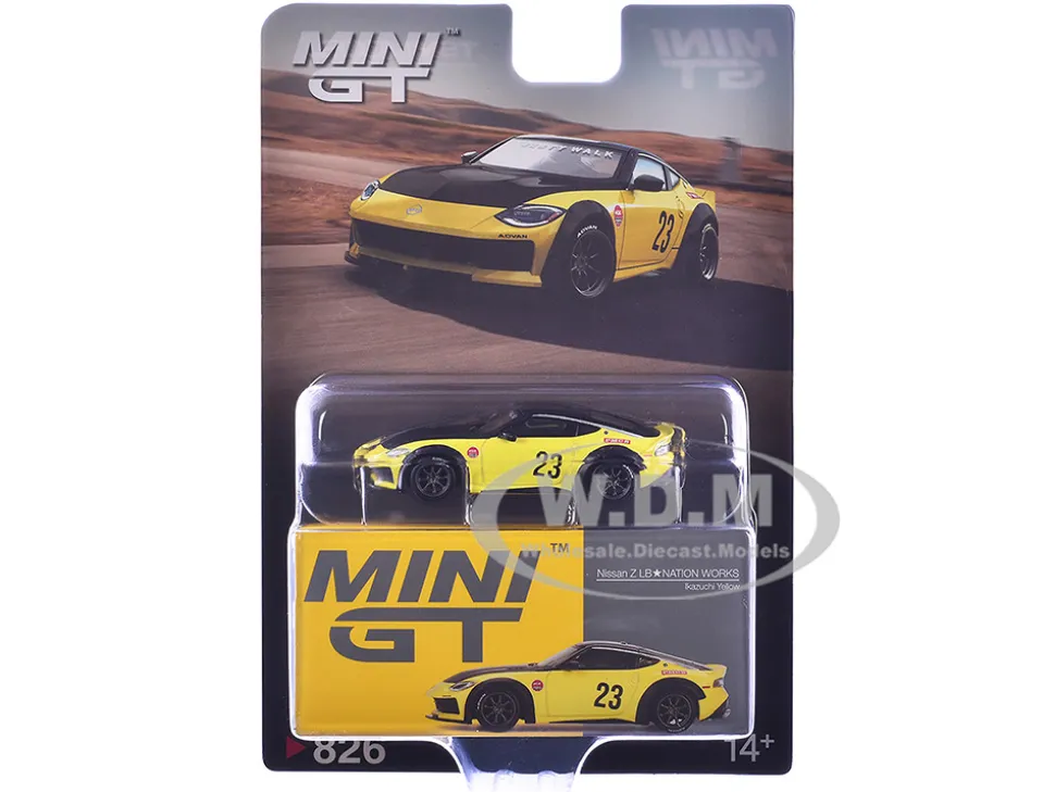 Nissan Z "LB-Nation Works" #23 Ikazuchi Yellow with Black Hood and Top Limited Edition 1/64 Diecast Model Car by Mini GT