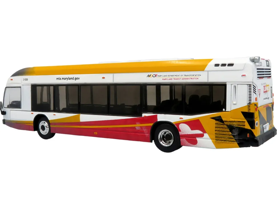 Nova Bus LFSH Hybrid Transit Bus "MTA Maryland" White with Red and Yellow Graphics "The Bus & Motorcoach Collection" Limited Edition to 504 pieces Worldwide 1/87 (HO) Diecast Model by Iconic Replicas