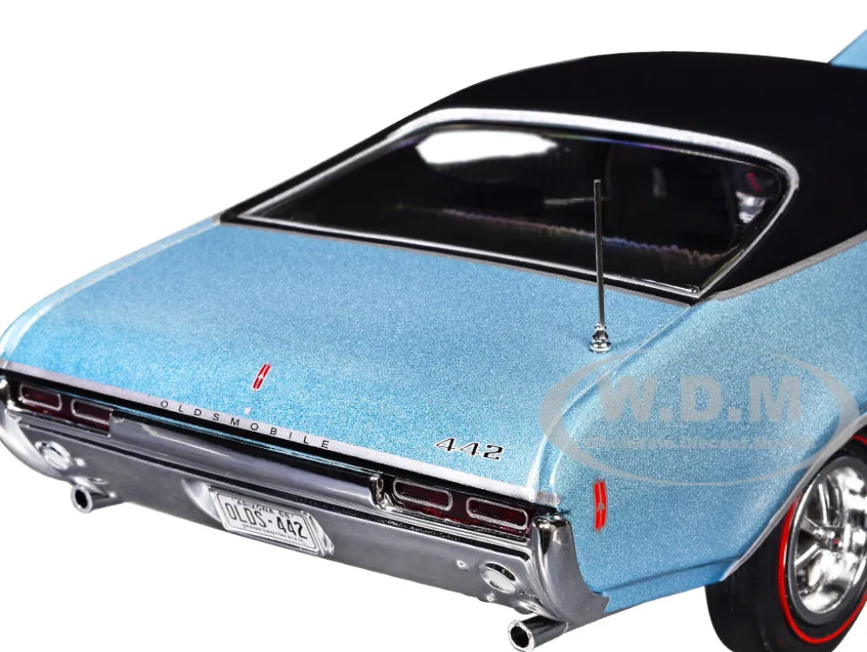 1968 Oldsmobile 442 W30 Holiday Coupe Teal Frost Metallic with Red Stripes and Black Vinyl Top "Hemmings Motor News July 2023 Cover Car" "American Muscle" Series 1/18 Diecast Model Car by Auto World