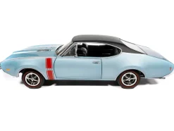 1968 Oldsmobile 442 W30 Holiday Coupe Teal Frost Metallic with Red Stripes and Black Vinyl Top