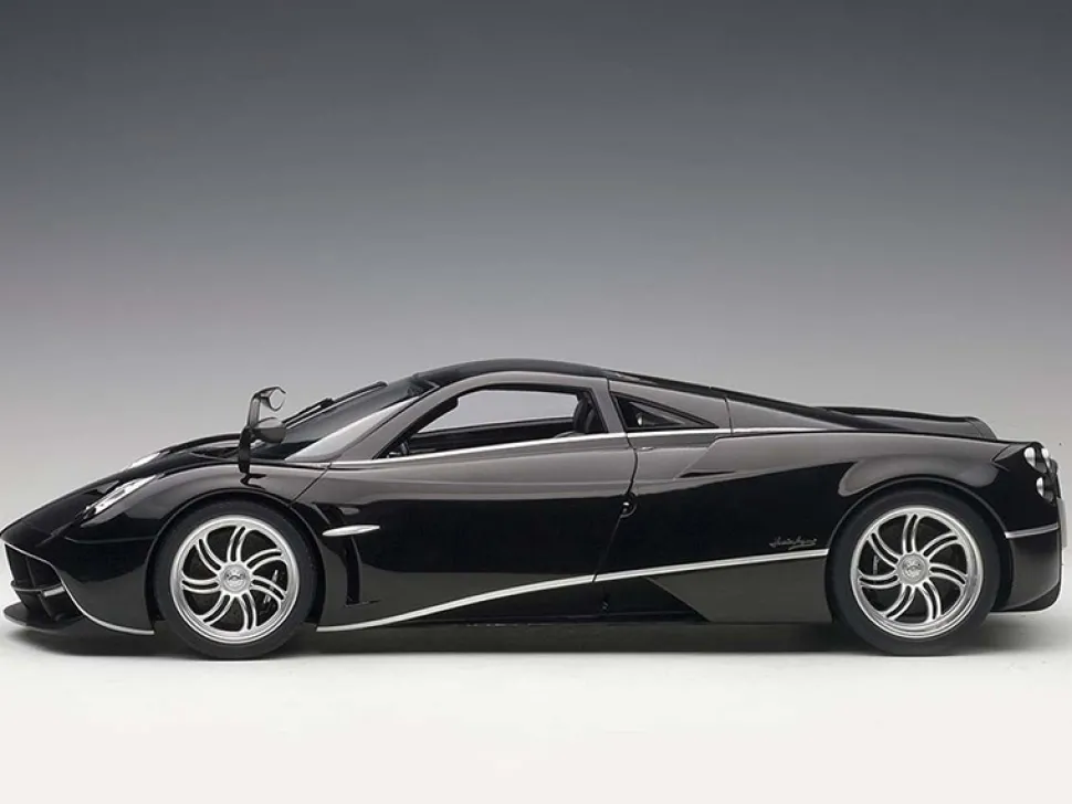 Pagani Huayra Gloss Black with Silver Stripes and Silver Wheels 1/12 Model Car Autoart 12233