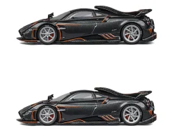 Pagani Imola Dark Gray Metallic with Carbon and Orange Accents with Extra Wheels 1/64 Diecast Model Car by CM Model