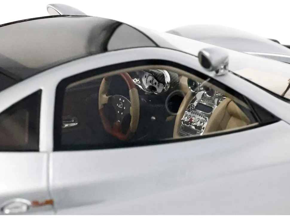Pagani Zonda C12 Silver Metallic "VIN 001 20th Anniversary Restoration" with DISPLAY CASE Limited Edition to 199 pieces Worldwide 1/18 Model Car by BBR