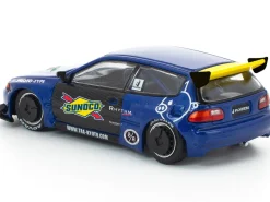 Pandem Civic EG6 RHD (Right Hand Drive) "Sunoco" Blue Metallic with Yellow Accents 1/64 Diecast Model Car by Pop Race