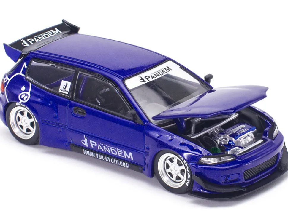 Pandem Civic EG6 RHD (Right Hand Drive) Blue Metallic "Enigma Exclusive Edition" 1/64 Diecast Model Car by Pop Race