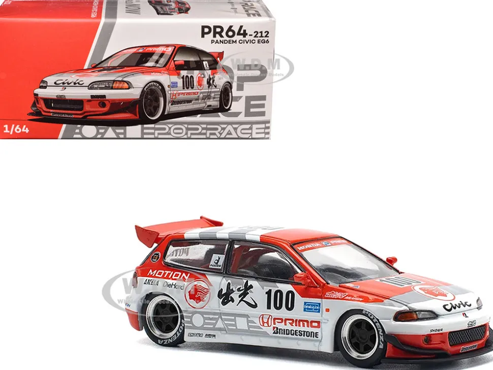 Pandem Civic EG6 V1.5 RHD (Right Hand Drive) #100 "Idemitsu Motion Infinite" White and Red with Graphics 1/64 Diecast Model Car by Pop Race