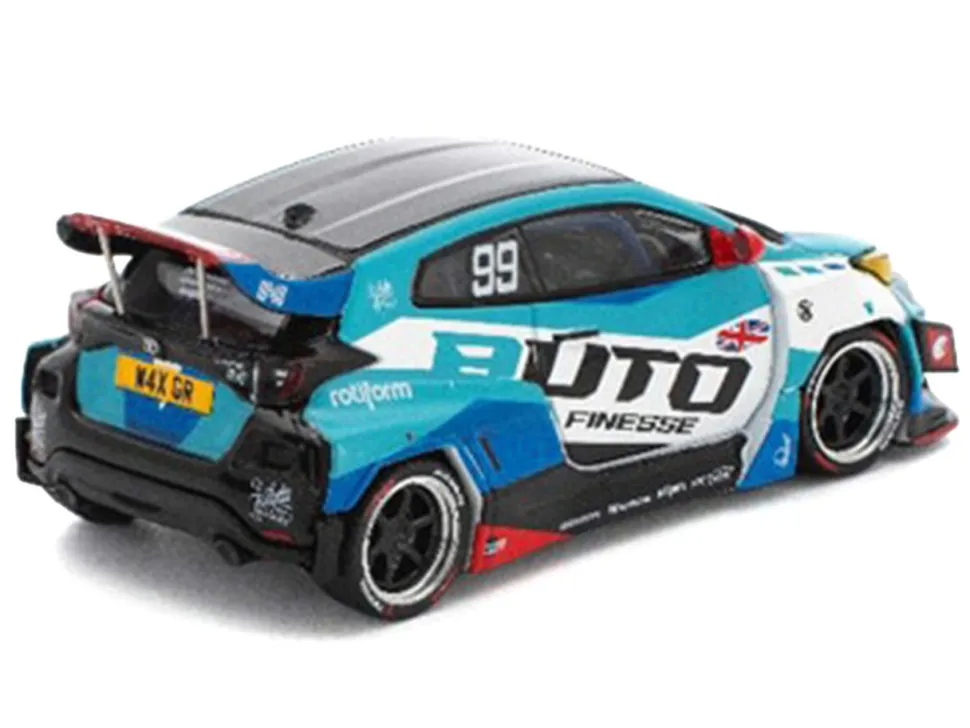 Pandem GR Yaris RHD (Right Hand Drive) #99 "Auto Finesse" Blue and White with Graphics "Enigma Exclusive Edition" 1/64 Diecast Model Car by Pop Race