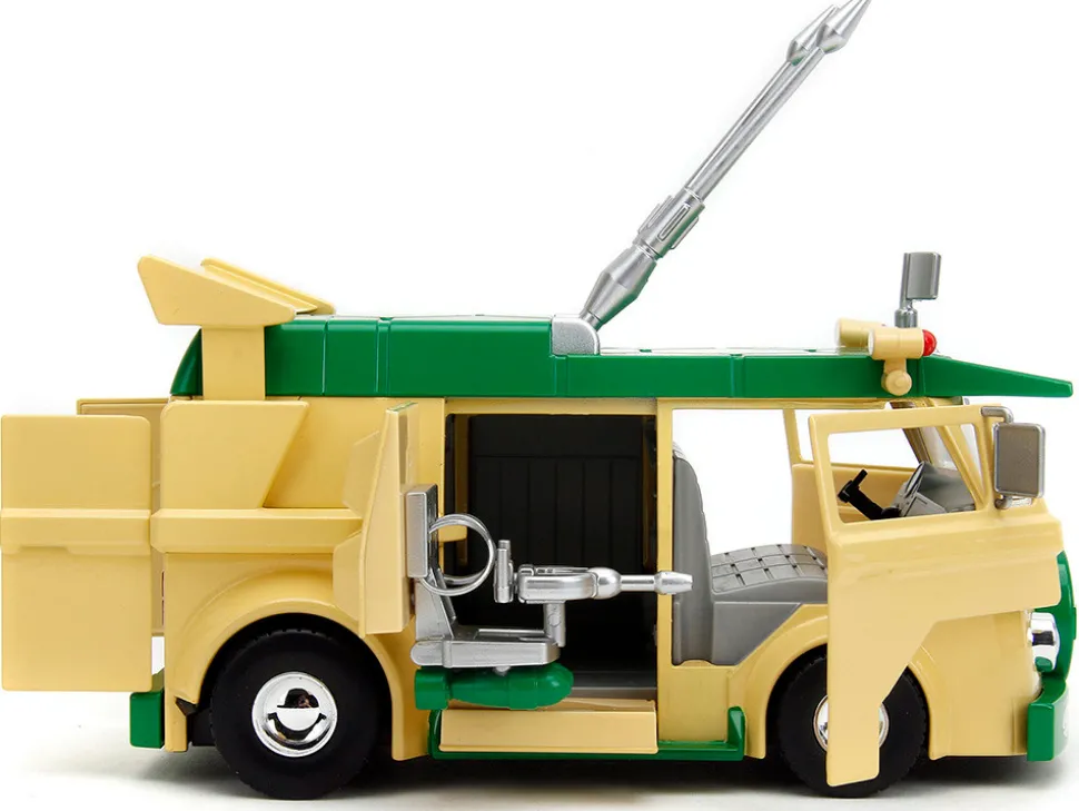 Party Wagon Green and Beige and Donatello Diecast Figure Teenage Mutant Ninja Turtles Hollywood Rides Series Diecast Model Jada 34529