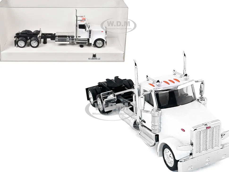 Peterbilt 589 2-Axel Day Cab White 1/87 (HO) Plastic Model Car by HO Logistics