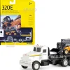 Peterbilt 367 Flatbed Truck White John Deere 320E Skid Steer Loader 1/64 Diecast Models ERTL TOMY 45474