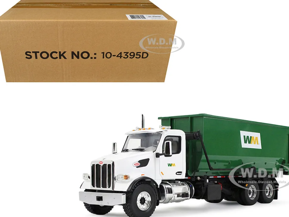 Peterbilt 567 Refuse Garbage Truck with 40 Yard Roll-Off Container "Waste Management" White and Green 1/34 Diecast Model by First Gear