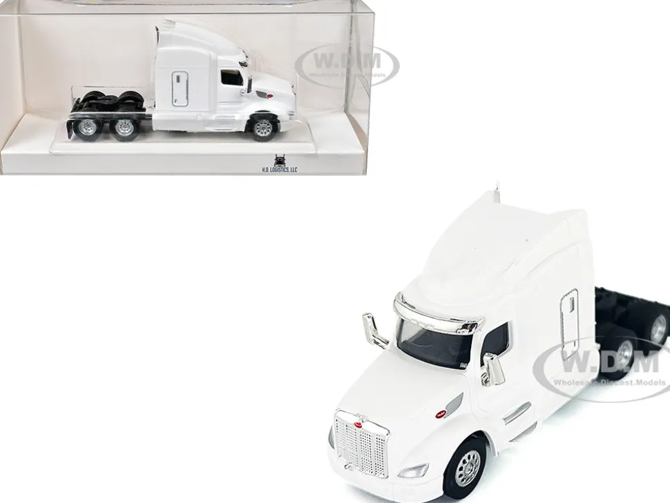 Peterbilt 579 Sleeper Cab White 1/87 (HO) Plastic Model Car by HO Logistics