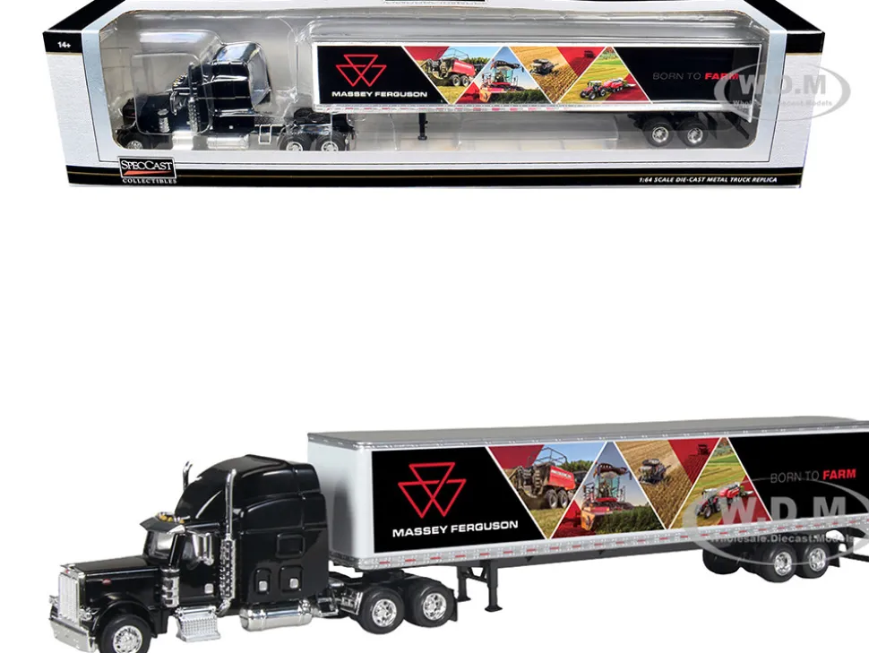 Peterbilt 379 Sleeper Cab with Trailer "Massey Ferguson - Born to Farm" Black 1/64 Diecast Model by SpecCast
