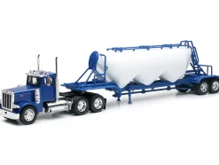 Peterbilt 379 Truck Blue with Pneumatic Tanker Trailer White